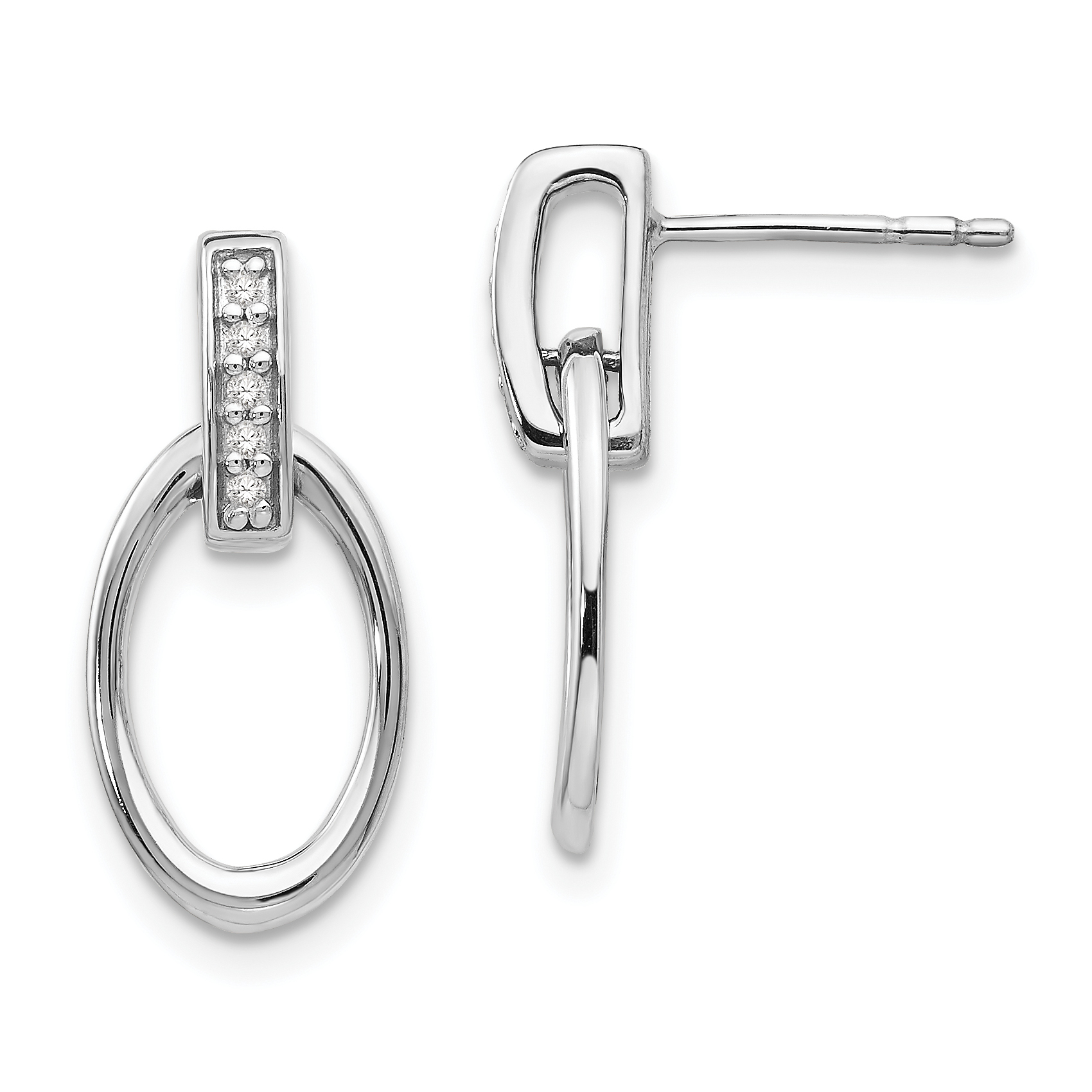 925 Sterling Silver Rhodium-Plated Open Oval Diamond Post Dangle Earrings 109$